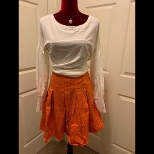 Style& comes polka dot orange pleated skirt sz 14P